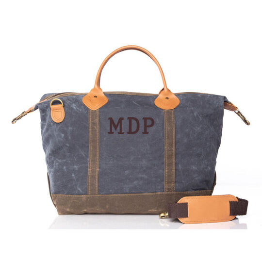 Personalized Waxed Canvas Slate and Olive Weekender
